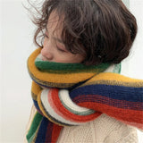 Rainbow Knit Scarf for Women Winter Thick Cashmere