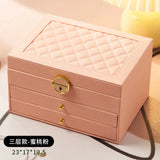Rhombic threelayer drawertype lock jewelry storage box necklace