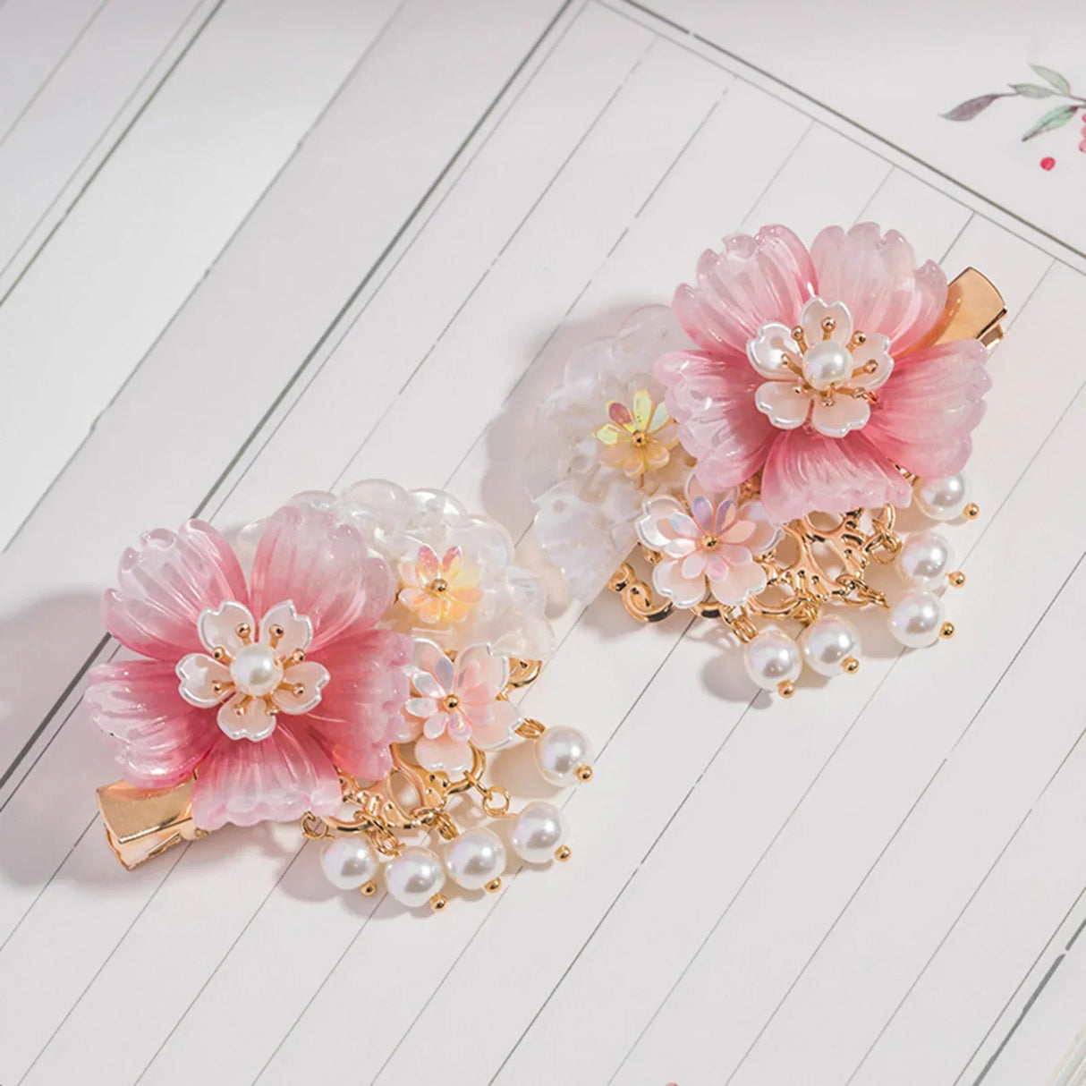 1pair Chinese Hanfu Hair Accessories Red Flower Hairpins