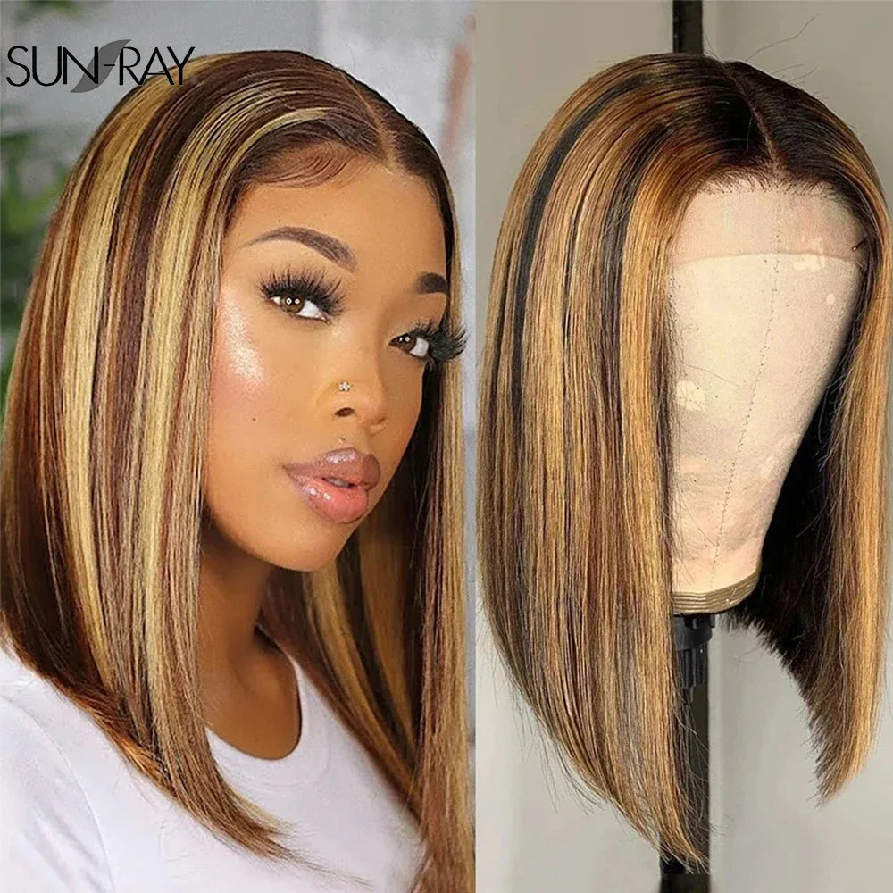 99J Straight Bob Wigs Lace Front Human Hair