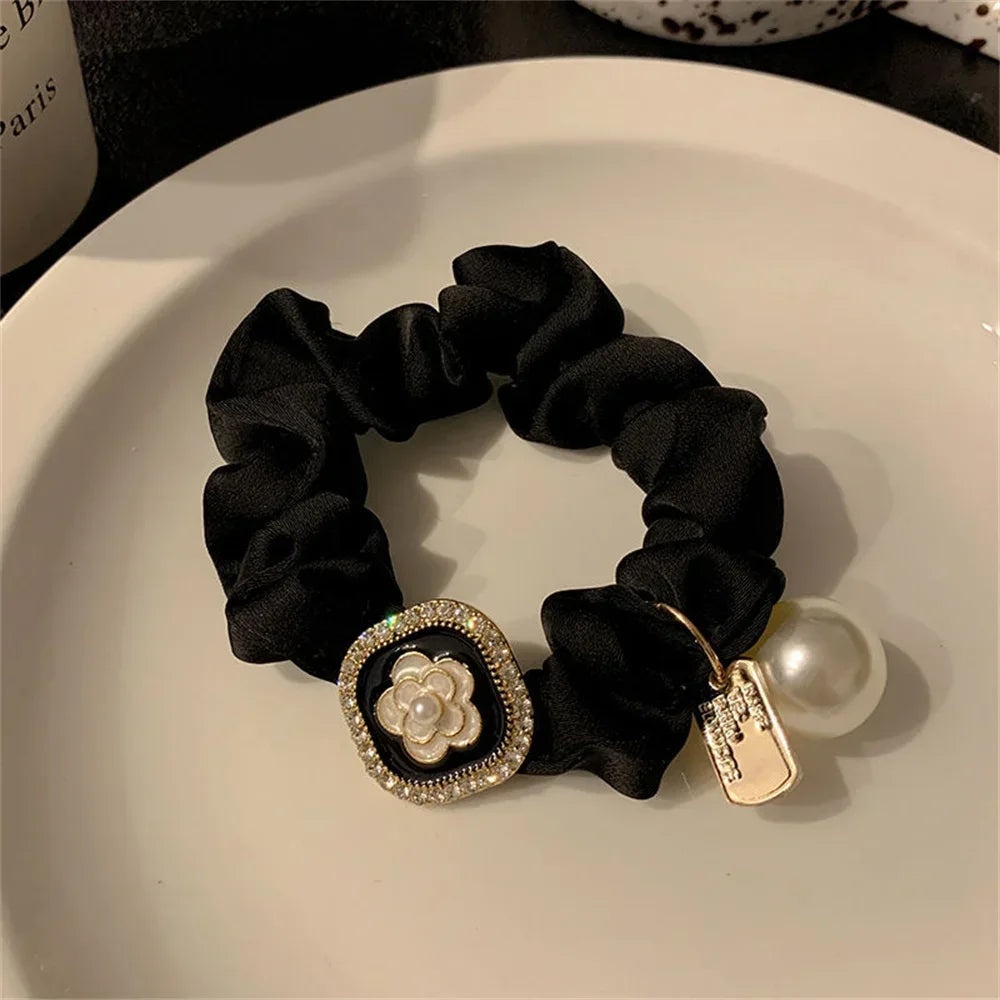 Luxury Rhinestone Pearl Hair Ties Ropes Women Girls