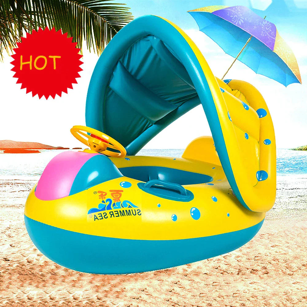 Inflatable Baby Swimming Ring Buoy Sunshade Infant Floating