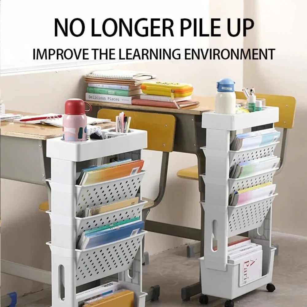 Floor Mounted Movable Bookshelf Table Side Bookcase 5