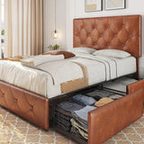Upholstered Bed Frame with 4 Storage Drawers and
