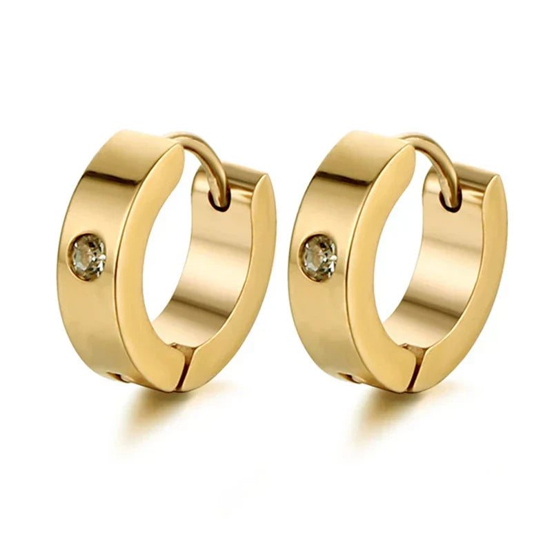 New Trendy Round Hoop Earrings Simple Zircon Stainless