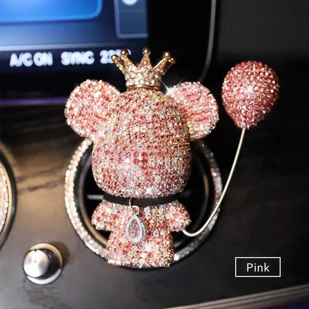 Cartoon Diamond Crystal Bow Bear Car Pendant Mirror
