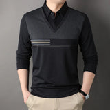 Spring and Autumn Men's Pullover Polo Collar Stripe