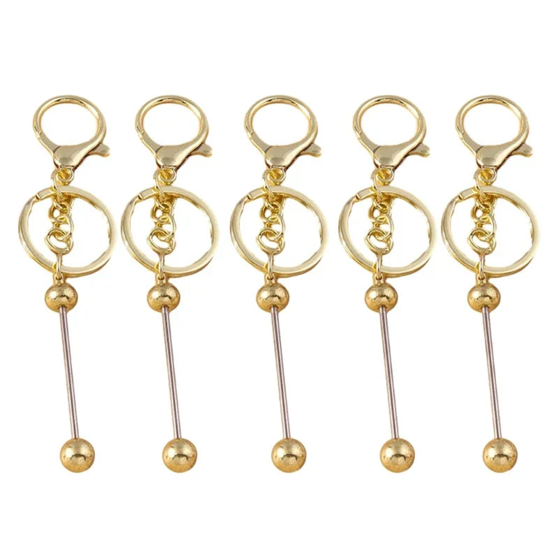 15Pcs Metal Beaded Keyring Beadable Bar Keychain Lobster