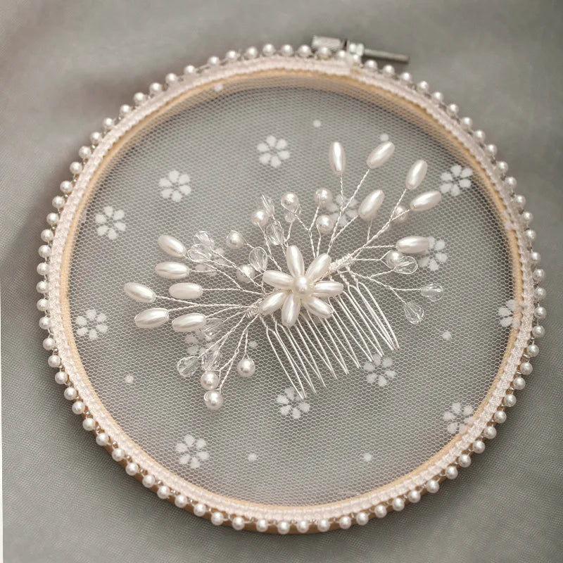 Crystal Pearl Hair Comb Clip Hairpin For Women