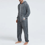 Men's Hooded Jumpsuit Pajamas Long Sleeve V Neck