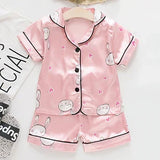 Toddler Girls Silk Satin Pajamas Sets Cartoon Kids