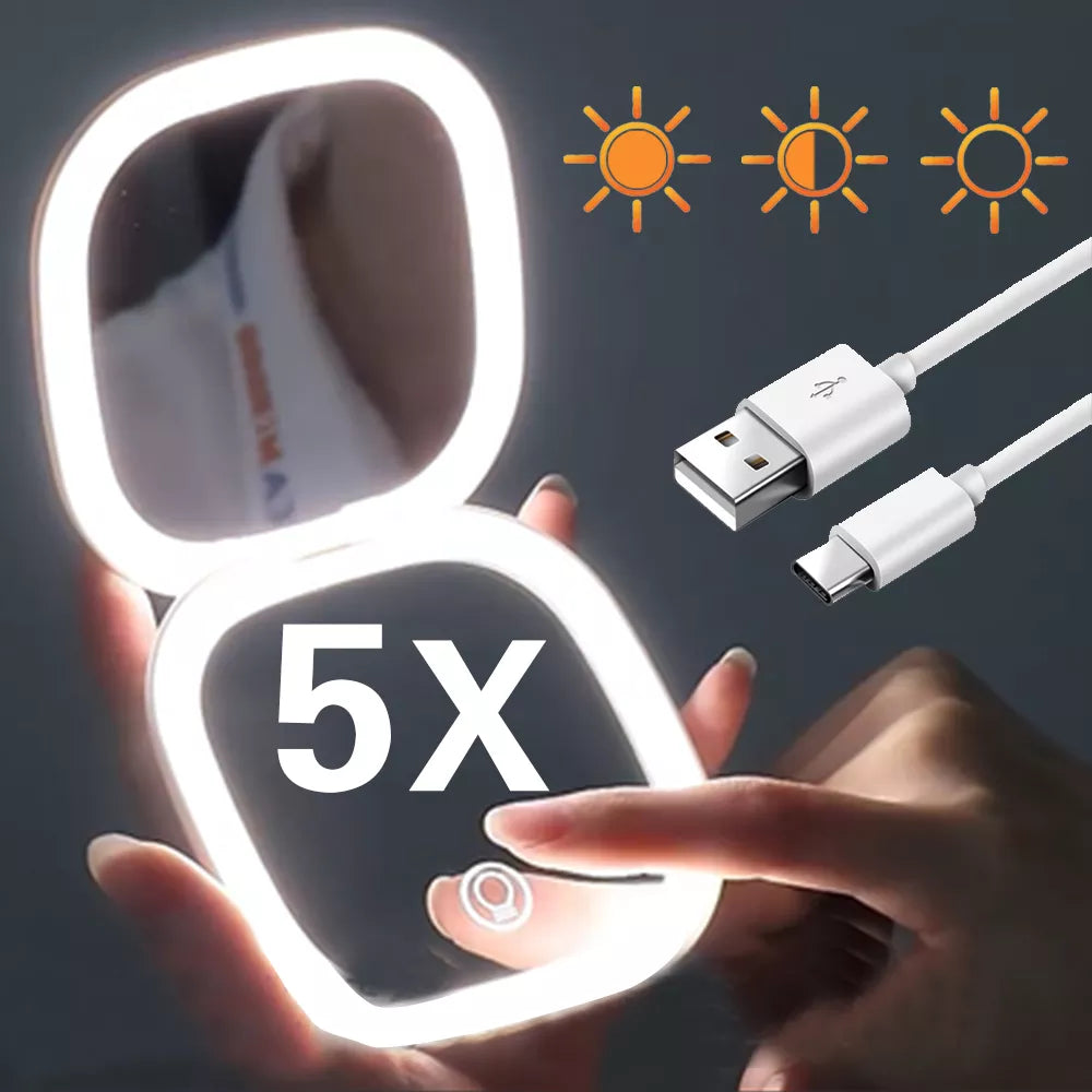 Mini Compact Led Makeup Mirror With Light 5X