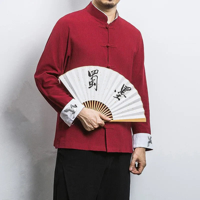 Spring Crane Embroidery Top Traditional Chinese Clothing for