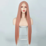 Peach Long Straight Red Pink Natural Hairline Wig