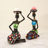 Creative Europe African Black Figure Sculpture Candle Holder,