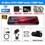 4K Front and Rear Camera Mirror GPS Car