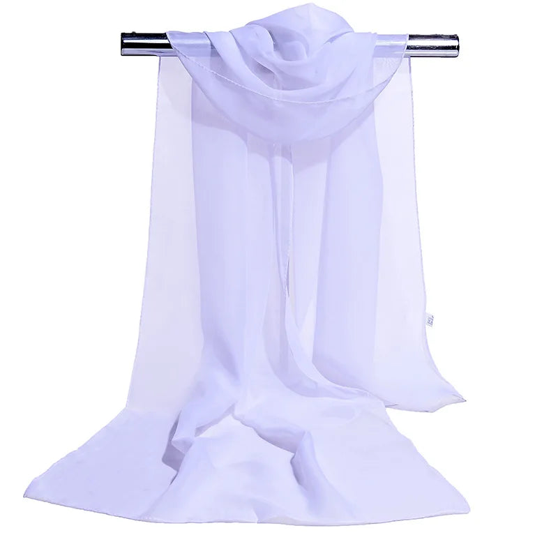 Korean Solid Color Transparent Chiffon Silk Scarf Summer