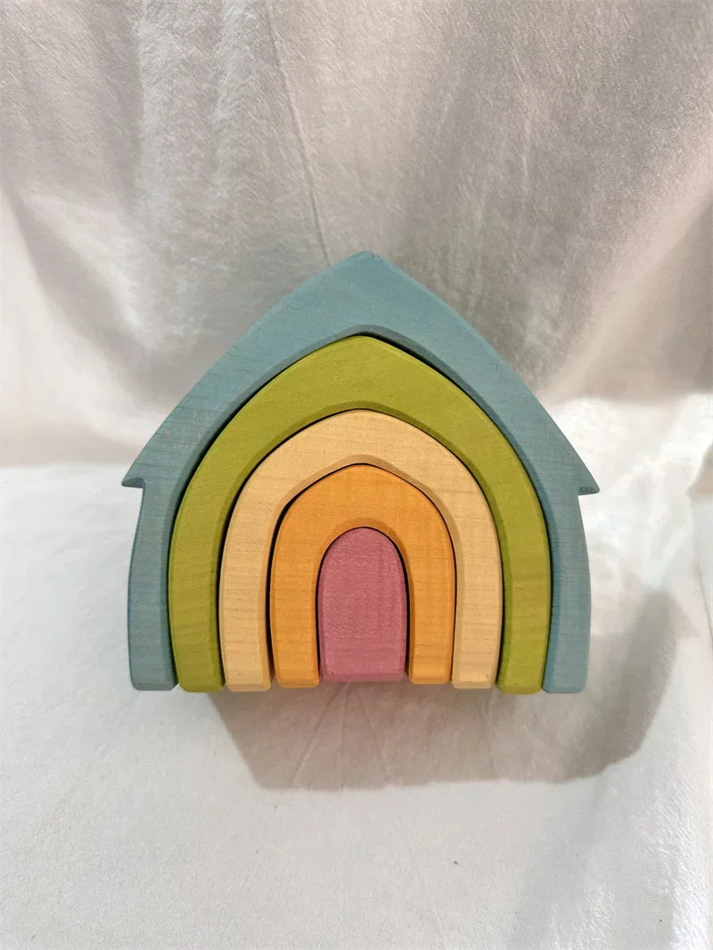 Montessori Wooden Toys Elemental Rainbow Stacking Blocks /Unpaint