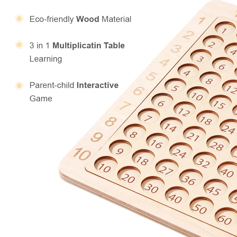 Wooden Math Toy Multiplication Table Board Game Children