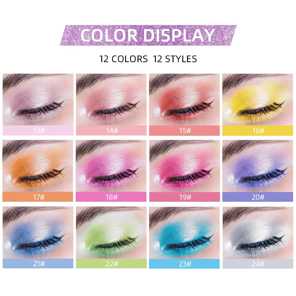 QIBEST 12 Colors Glitter Liquid Eyeshadow Waterproof Metallic