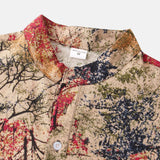 Mens Vintage Cotton Linen Floral Hawaiian Shirt Casual