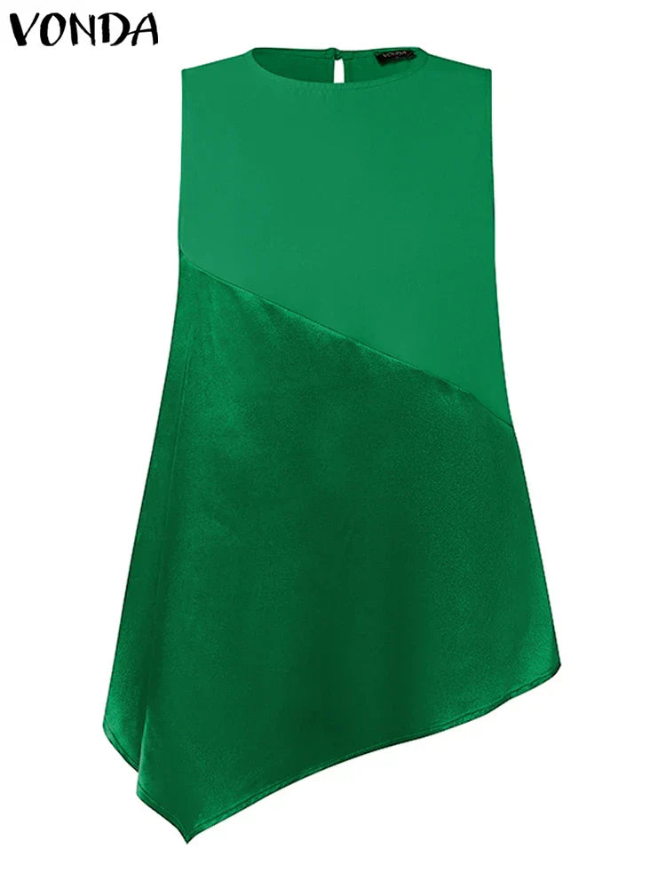 Plus Size 5XL VONDA Summer Women Satin Tanks