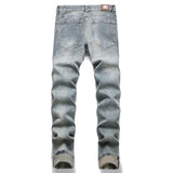 Men Embroidery Patches Denim Jeans Holes Ripped Distressed