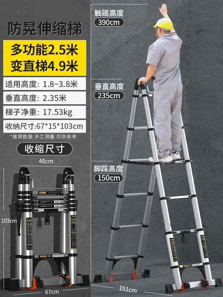 Home Kitchen Telescopic Ladder Aluminum Alloy Step Stools