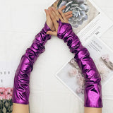Halloween Lacquer Leather Hook Finger Long Gloves Cosplay
