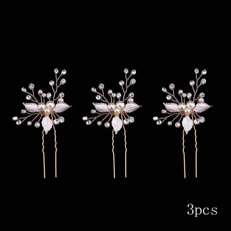 3pcs White Flower U Shaped Hairpin Pearl Elegant