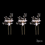 3pcs White Flower U Shaped Hairpin Pearl Elegant