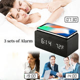 Voice Control Wooden Digital Alarm Clock Wireless Charging