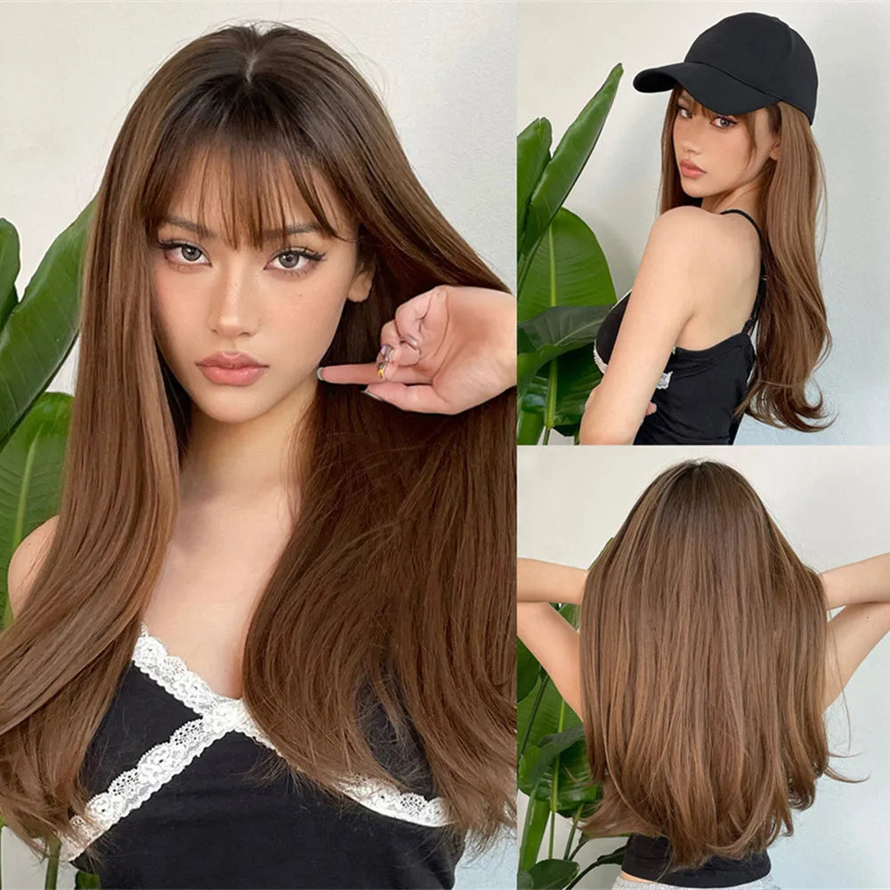 ALAN EATON Chestnut Brown Wavy Synthetic Wigs with