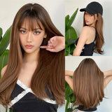 ALAN EATON Chestnut Brown Wavy Synthetic Wigs with