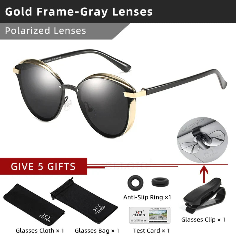 CLLOIO Fashion Polarized Sunglasses Women Cat Eye Driving