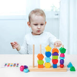 Montessori Wooden Beads Sequencing Toy Set, Five Columns