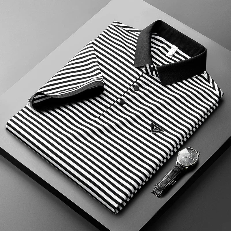 High-end Light Luxury Mercerized Short Sleeve Cotton Striped