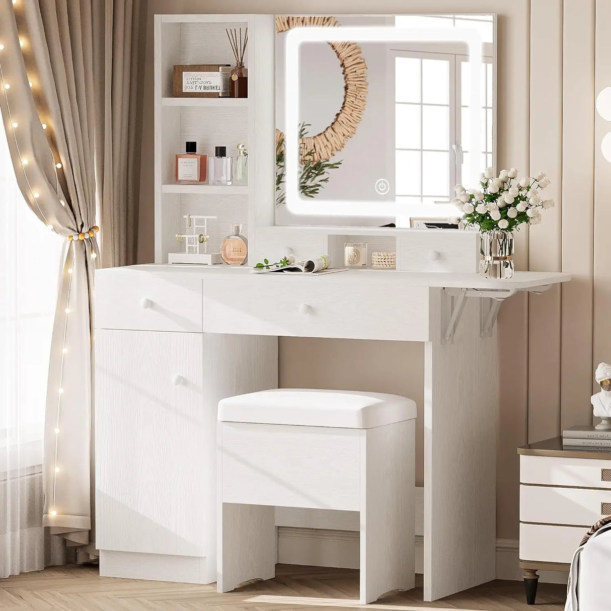 Vanity Desk with Drawers & LED Lighted Mirror