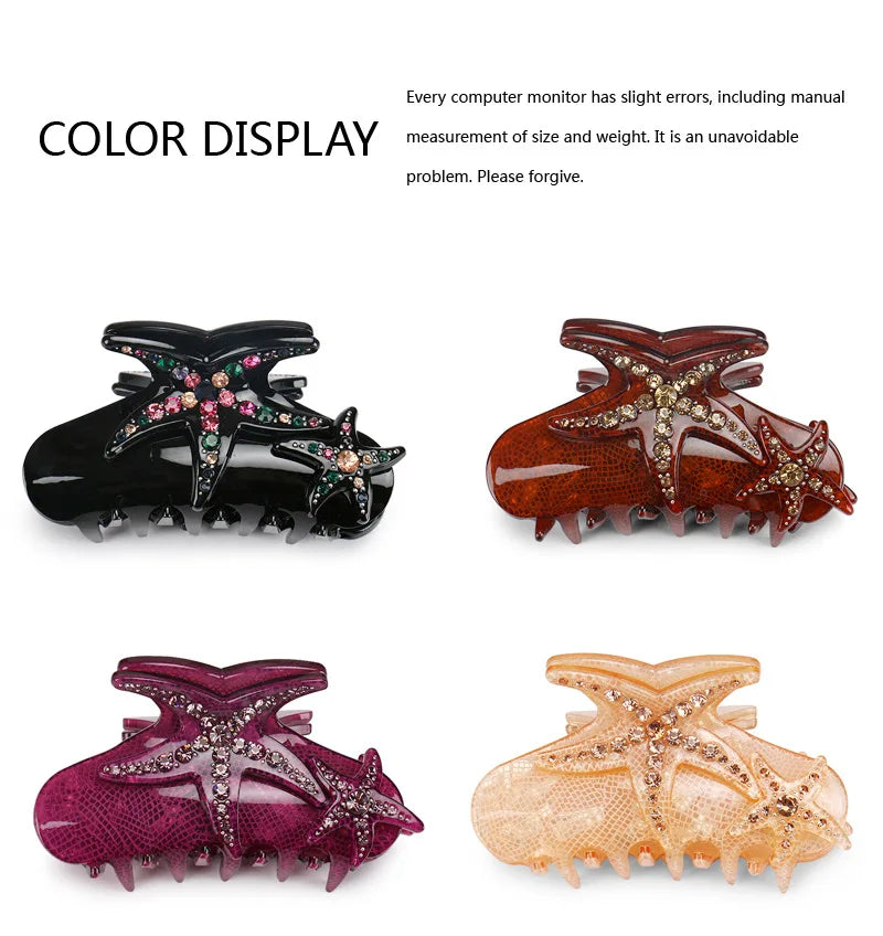 Cartoon Starfish Hair Clips for Women Rhinestone Acrylic