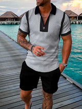 Men's Tracksuit Cotton Solid Color Short Sleeve Zipper