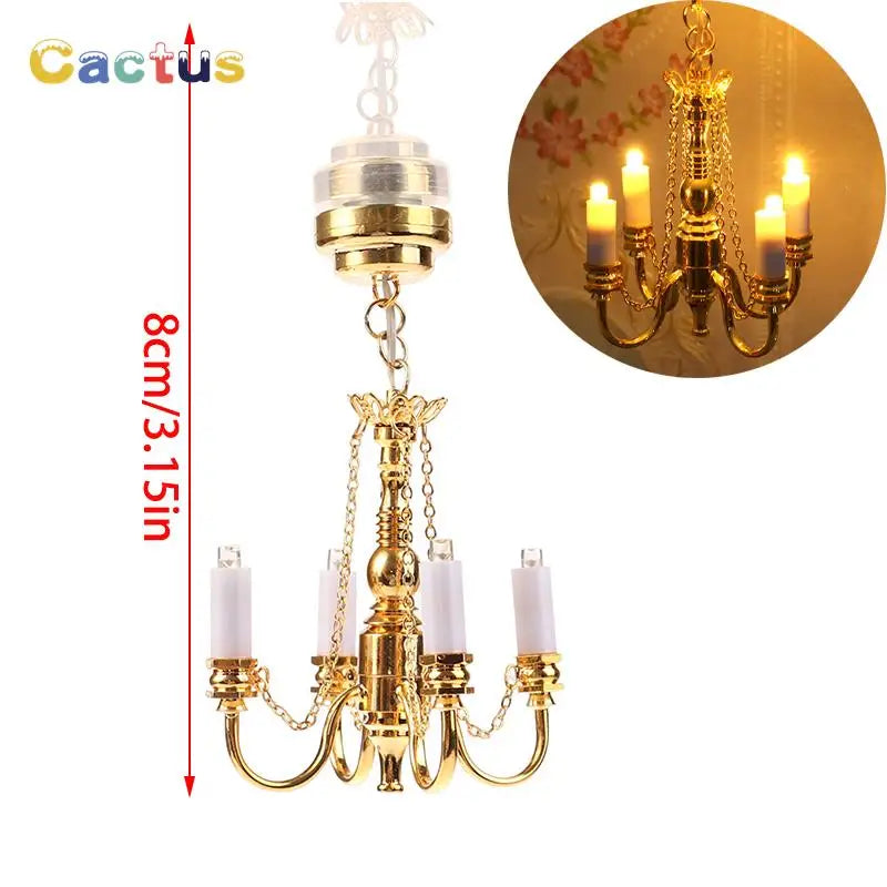 1:12 Dollhouse Miniature LED Ceiling Lamp Gold Chandelier