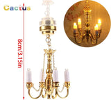 1:12 Dollhouse Miniature LED Ceiling Lamp Gold Chandelier