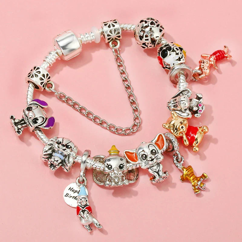 Cute Enamel Disney Princess Dress Charms Bracelet Women