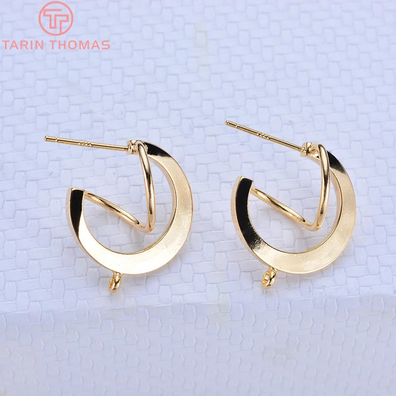 6PCS 20MM 24K Gold Brass Round S-Line Stud Earrings