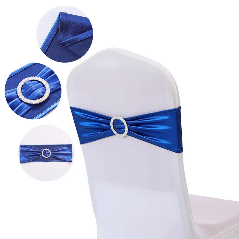 10pcs/50pcs Metallic Gold Silver Stretch Spandex Chair Bow