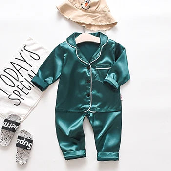 Toddler Girls Silk Satin Pajamas Sets Cartoon Kids