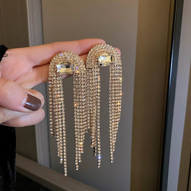 Fashion Statement Earring Long Full Rhinestone Big Earrings