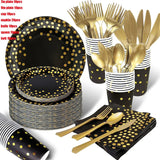 Black and Gold Party Supplies Polka Dot Plate