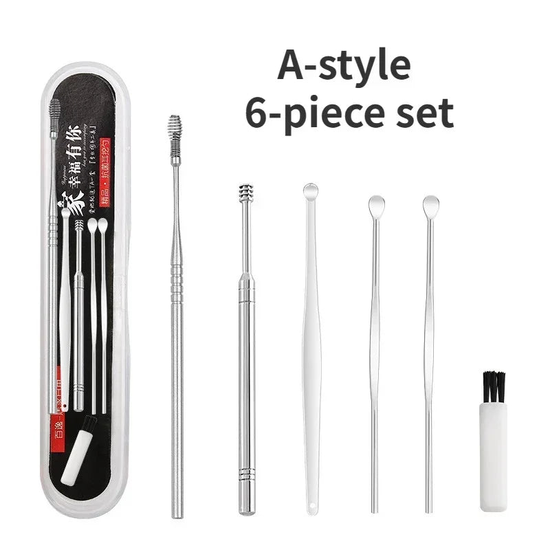 6PCS Stainless Steel Earpick Ear Cleaner Spoon Wax