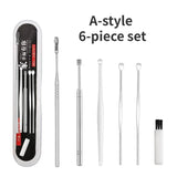 6PCS Stainless Steel Earpick Ear Cleaner Spoon Wax